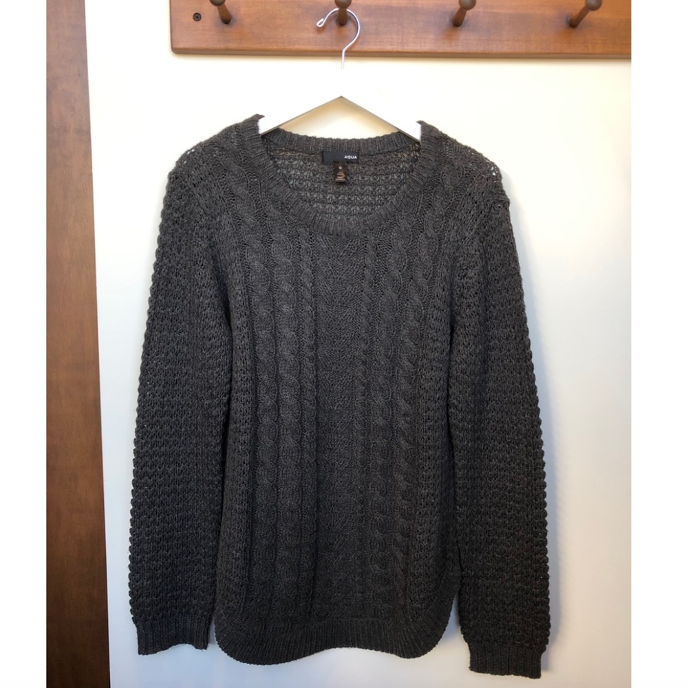 Aqua Charcoal Gray Cable Knit Sweater (Large)